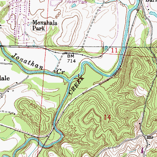 Topographic Map of Jonathan Creek, OH