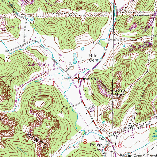 Topographic Map of Kyger Church, OH