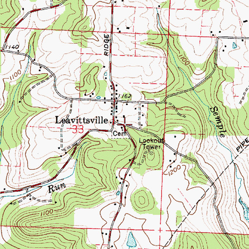 Topographic Map of Leavittsville, OH