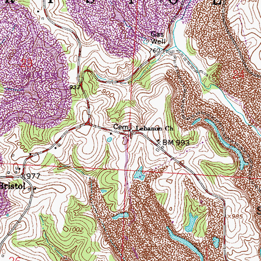 Topographic Map of Lebanon United Methodist Church, OH