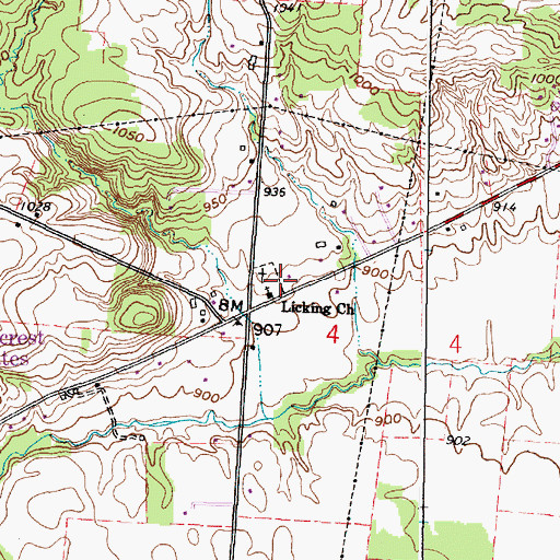 Topographic Map of Licking Church, OH