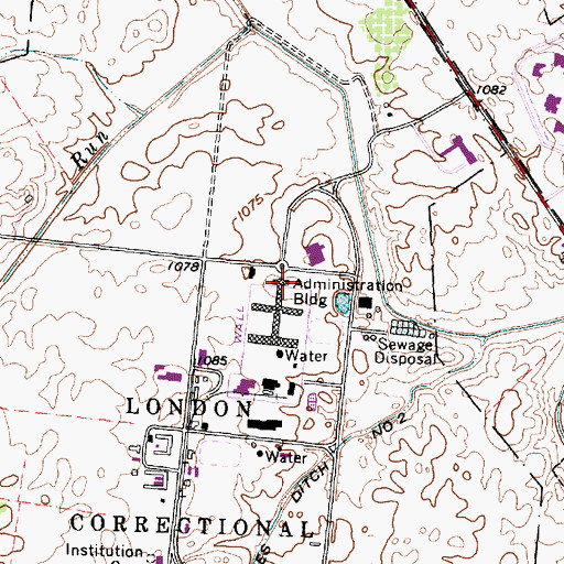 Topographic Map of London Correctional Institute, OH