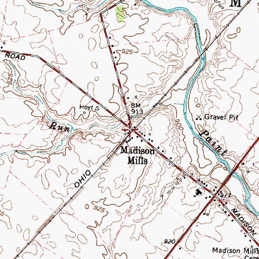 Topographic Map of Madison Mills, OH