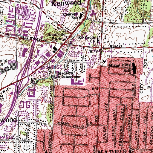 Topographic Map of Madeira High School, OH