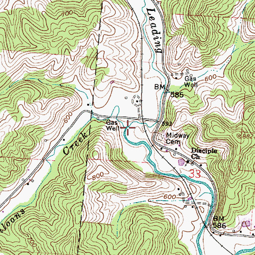 Topographic Map of Malloons Creek, OH
