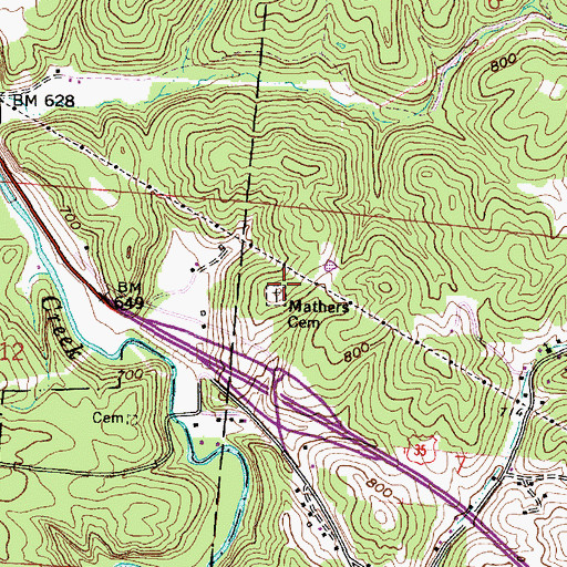 Topographic Map of Mathers Cemetery, OH