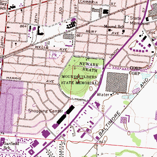 Topographic Map of Moundbuilders State Memorial, OH