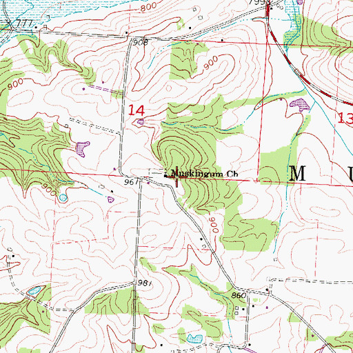 Topographic Map of Muskingum Presbyterian Church, OH