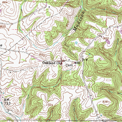 Topographic Map of Oakland United Methodist Church, OH