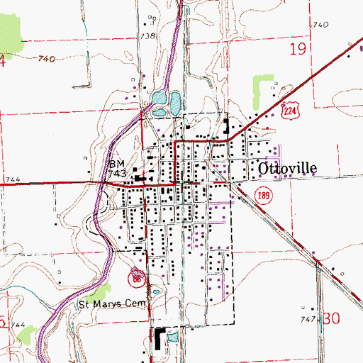Topographic Map of Ottoville, OH
