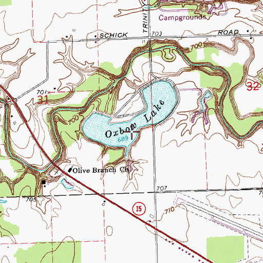 Topographic Map of Oxbow Lake, OH