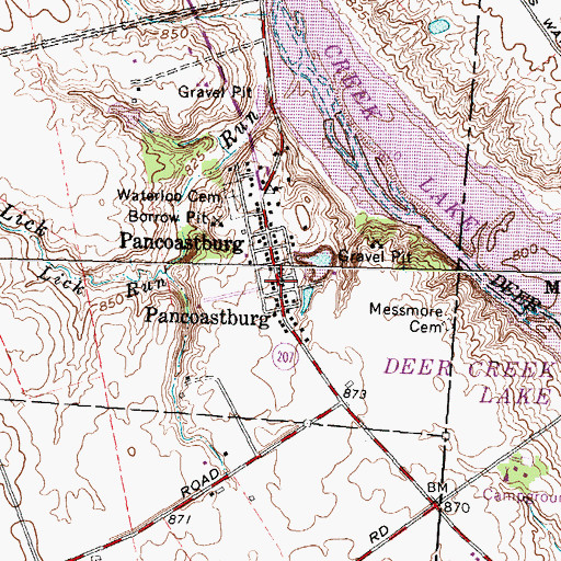 Topographic Map of Pancoastburg, OH