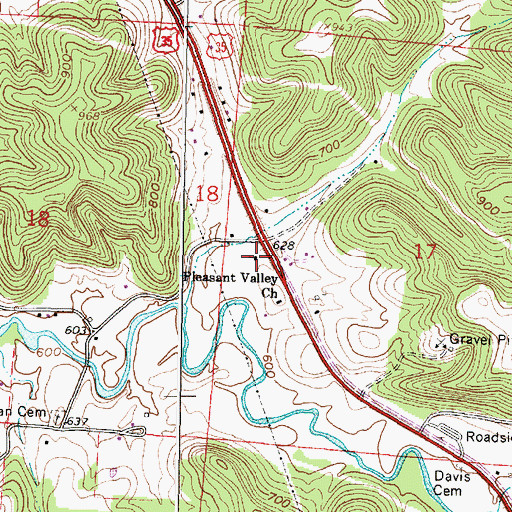 Topographic Map of Pleasant Valley Baptist Church, OH