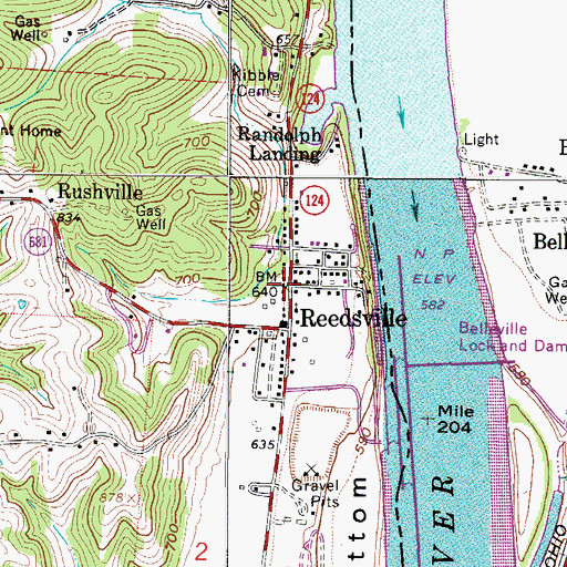 Topographic Map of Reedsville, OH