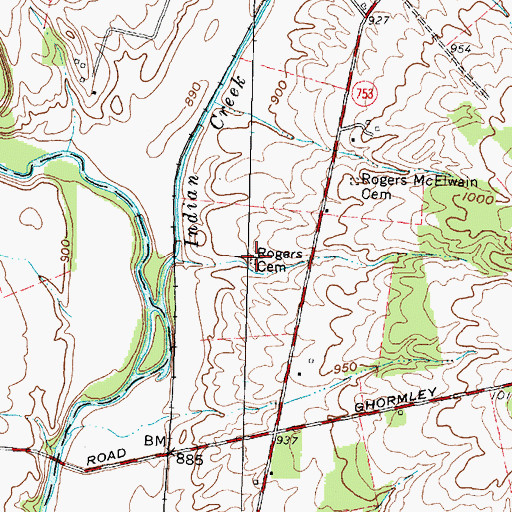 Topographic Map of Rogers Cemetery, OH