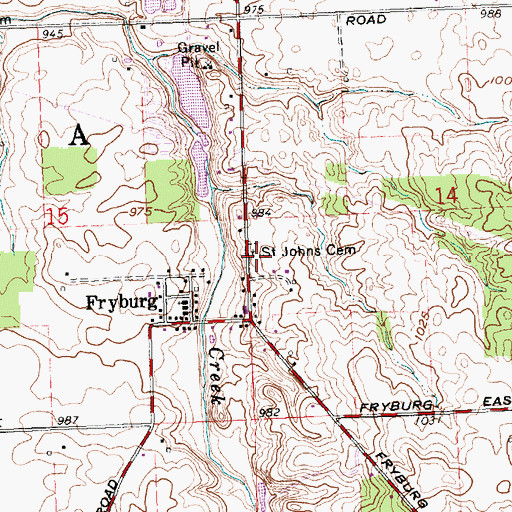 Topographic Map of Saint Johns Cemetery, OH