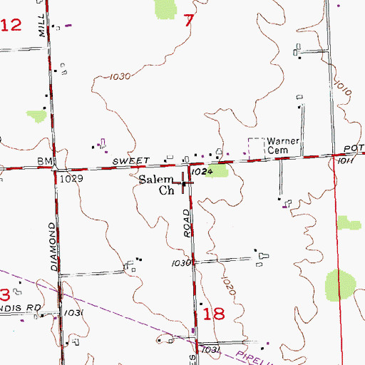 Topographic Map of Salem Church, OH