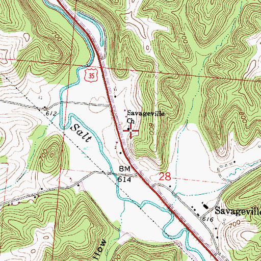 Topographic Map of Savageville Church, OH