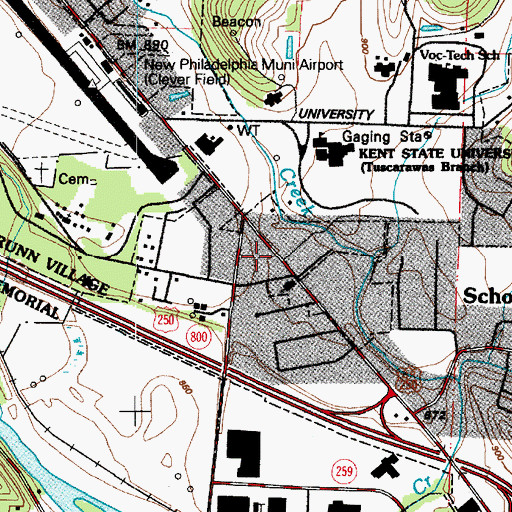 Topographic Map of Schoenbrunn, OH