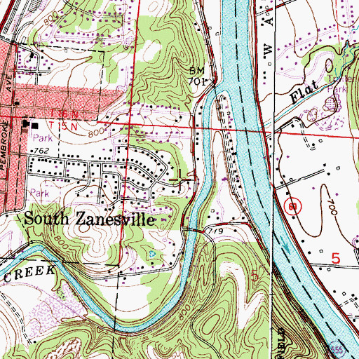 Topographic Map of South Zanesville, OH