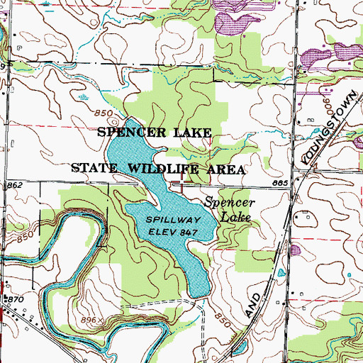 Topographic Map of Spencer Lake State Wildlife Area, OH