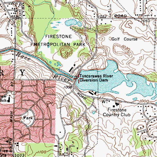 Topographic Map of Tuscarawas River Diversion Dam, OH