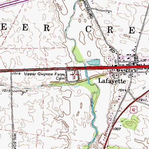 Topographic Map of Upper Gwynne Farm Cemetery, OH