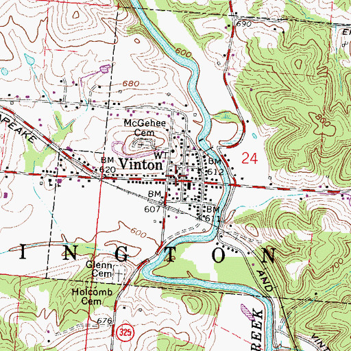 Topographic Map of Vinton, OH