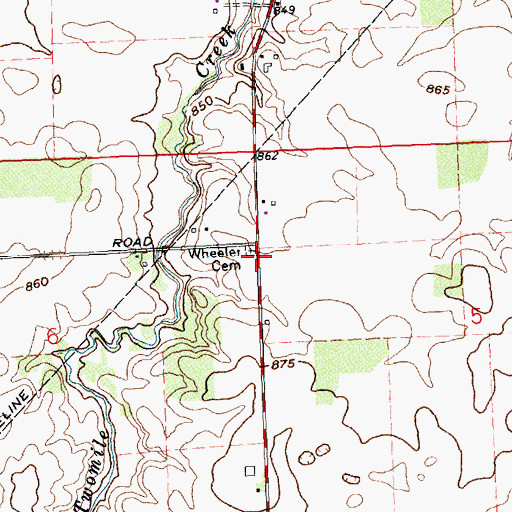 Topographic Map of Wheeler Cemetery, OH