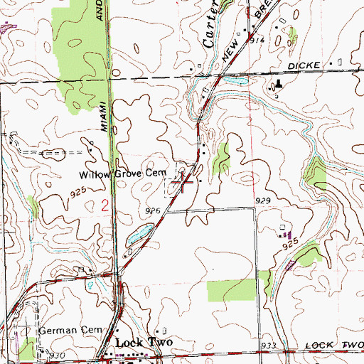 Topographic Map of Willow Grove Cemetery, OH
