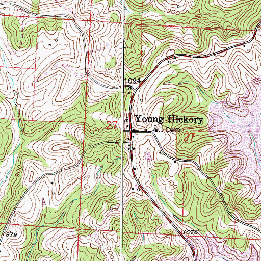 Topographic Map of Young Hickory, OH