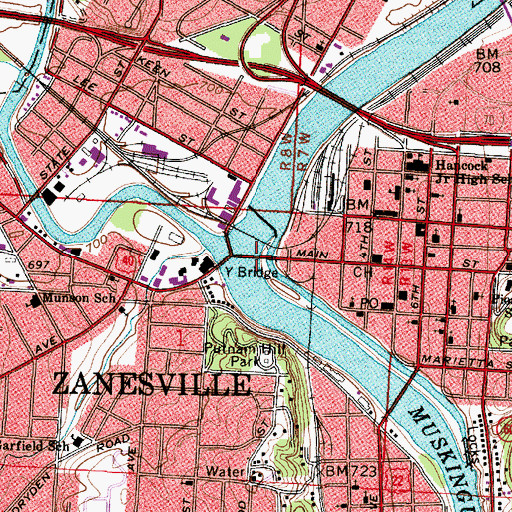 Topographic Map of Zanesville, OH
