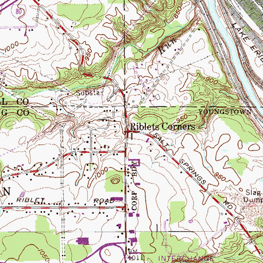 Topographic Map of Riblets Corners, OH