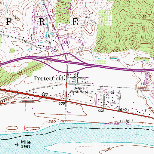 Topographic Map of Porterfield, OH
