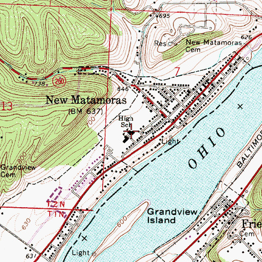 Topographic Map of Frontier High School, OH