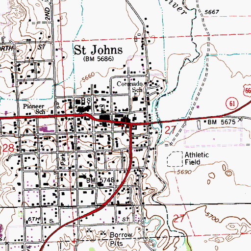 Topographic Map of Saint Johns, AZ