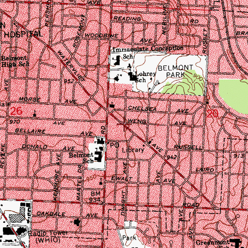 Topographic Map of Belmont, OH