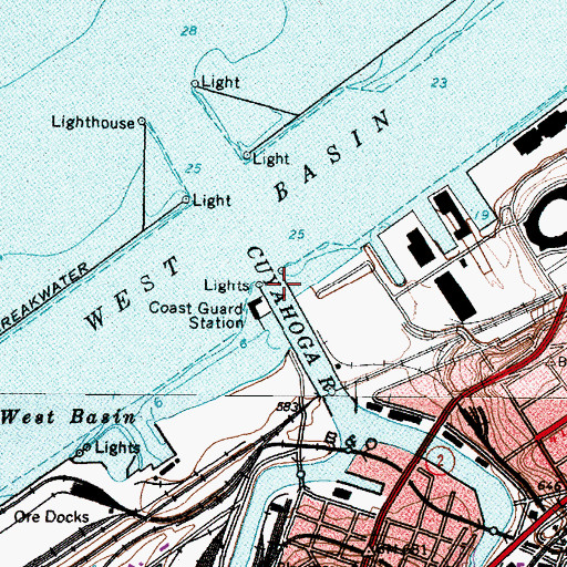 Topographic Map of West Pier Light, OH