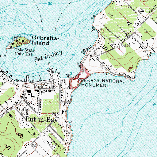 Topographic Map of Perry Memorial Monument Light, OH
