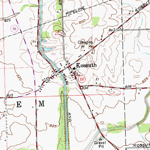 Topographic Map of Kossuth Cemetery, OH