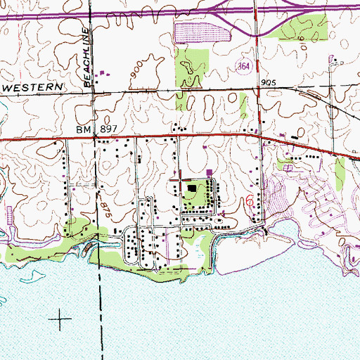 Topographic Map of Sandy Beach, OH