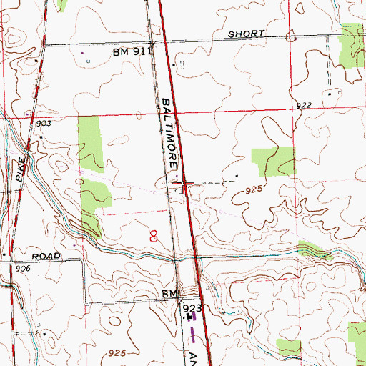 Topographic Map of Van Horns Mill (historical), OH