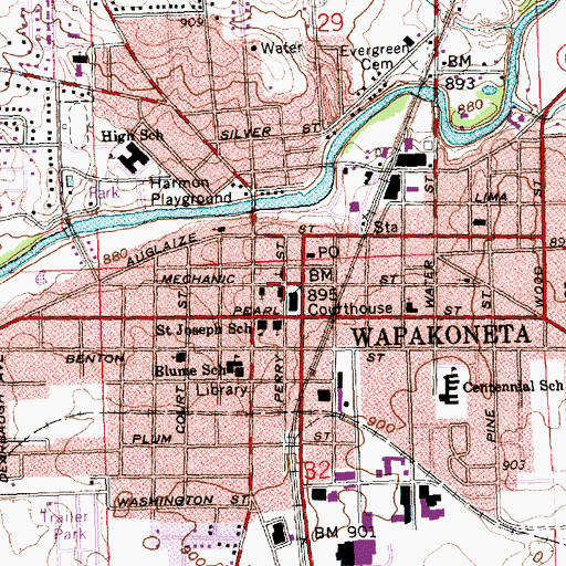 Topographic Map of First United Methodist Church, OH