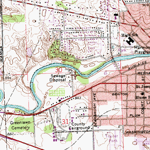 Topographic Map of Old Saint Josephs Cemetery, OH