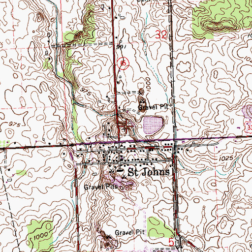 Topographic Map of Saint Johns Cemetery, OH