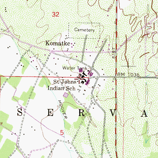 Topographic Map of Saint Johns Indian School, AZ