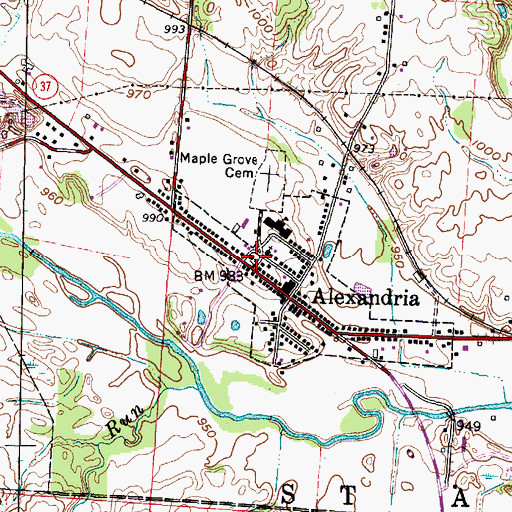 Topographic Map of Alexandria United Methodist Church, OH