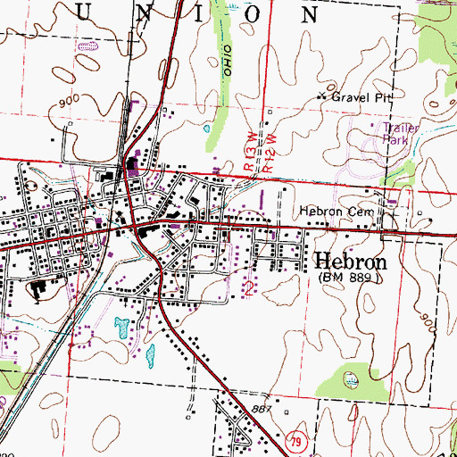 Topographic Map of Hebron United Methodist Church, OH