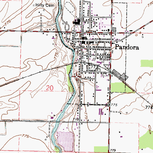 Topographic Map of Pandora Cemetery, OH