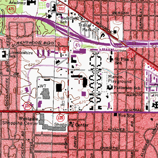 Topographic Map of Executive Shoppes at Secor Shopping Center, OH
